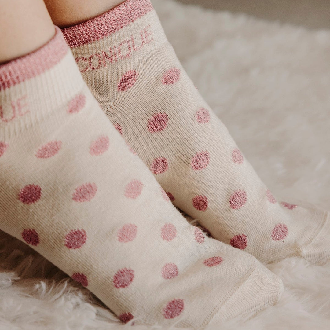 Chaussettes sneakers fantaisie lurex "ICONIQUE" – pois roses