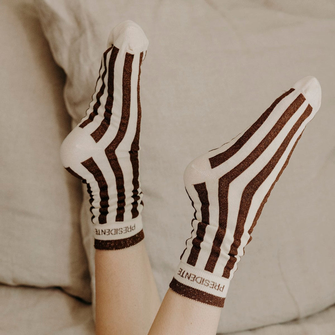Chaussettes hautes fantaisie lurex "PRÉSIDENTE" – rayures chocolat