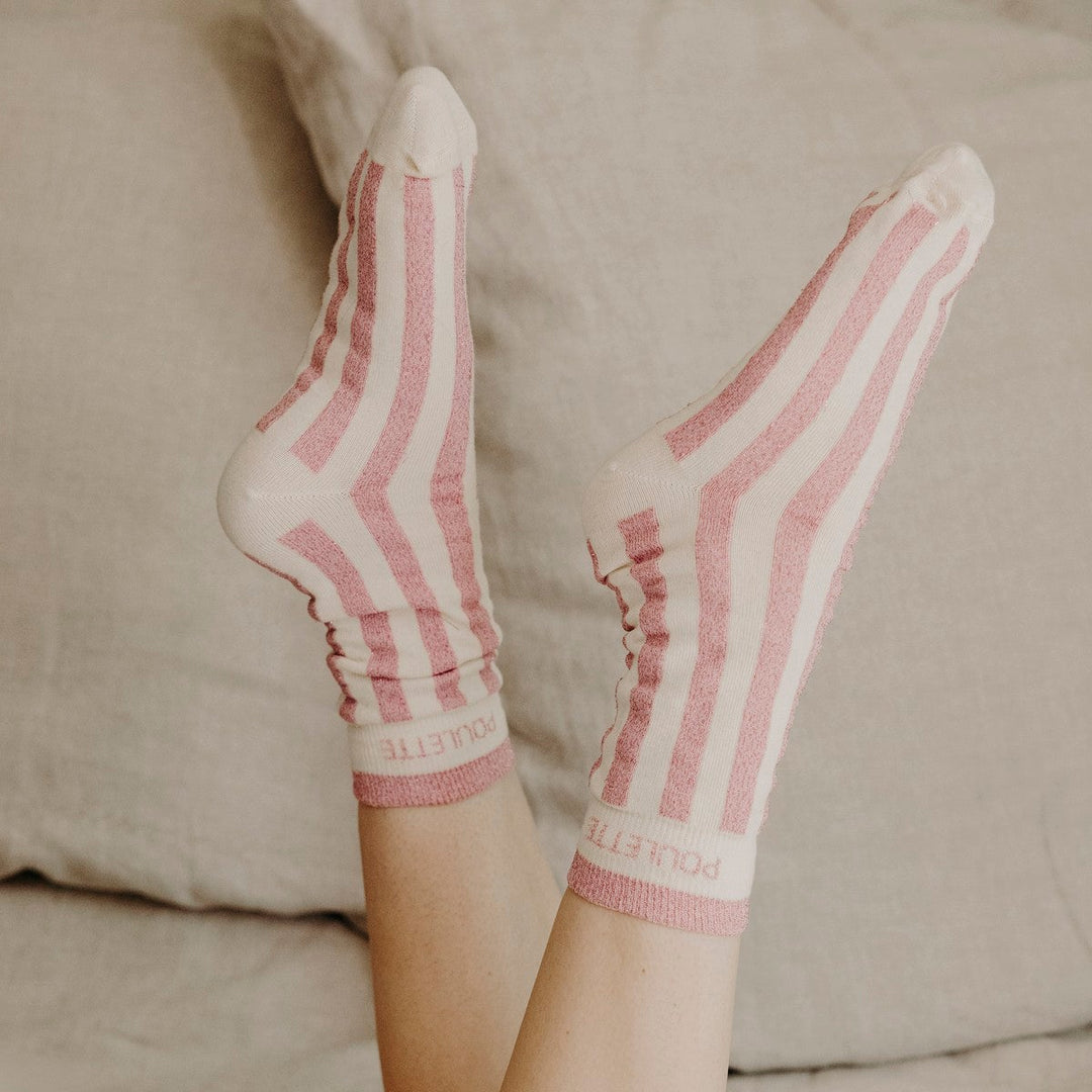 Chaussettes hautes fantaisie lurex "POULETTE" – rayures roses