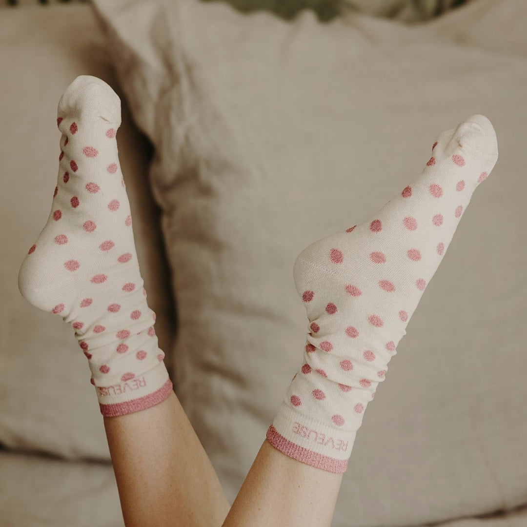 Chaussettes hautes fantaisie lurex "RÊVEUSE" – pois roses