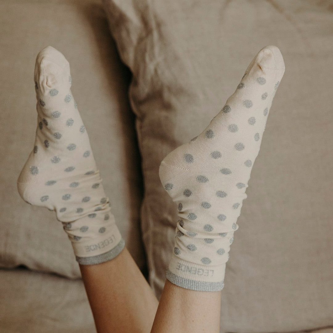 Chaussettes hautes fantaisie lurex "LÉGENDE" – pois gris