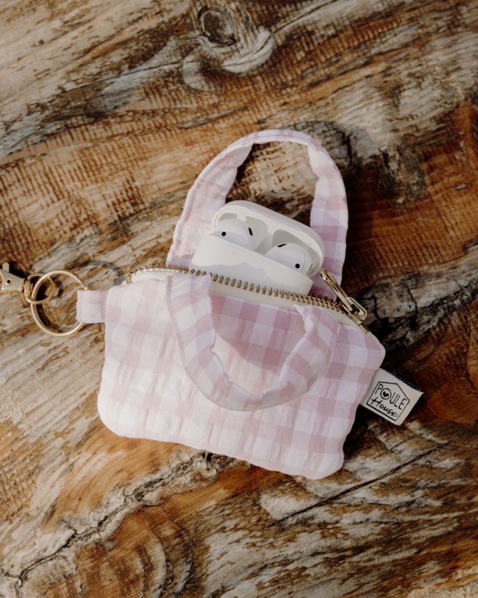 Lifestyle étui pour écouteurs et Airpods : mini sac vichy rose - Poule House