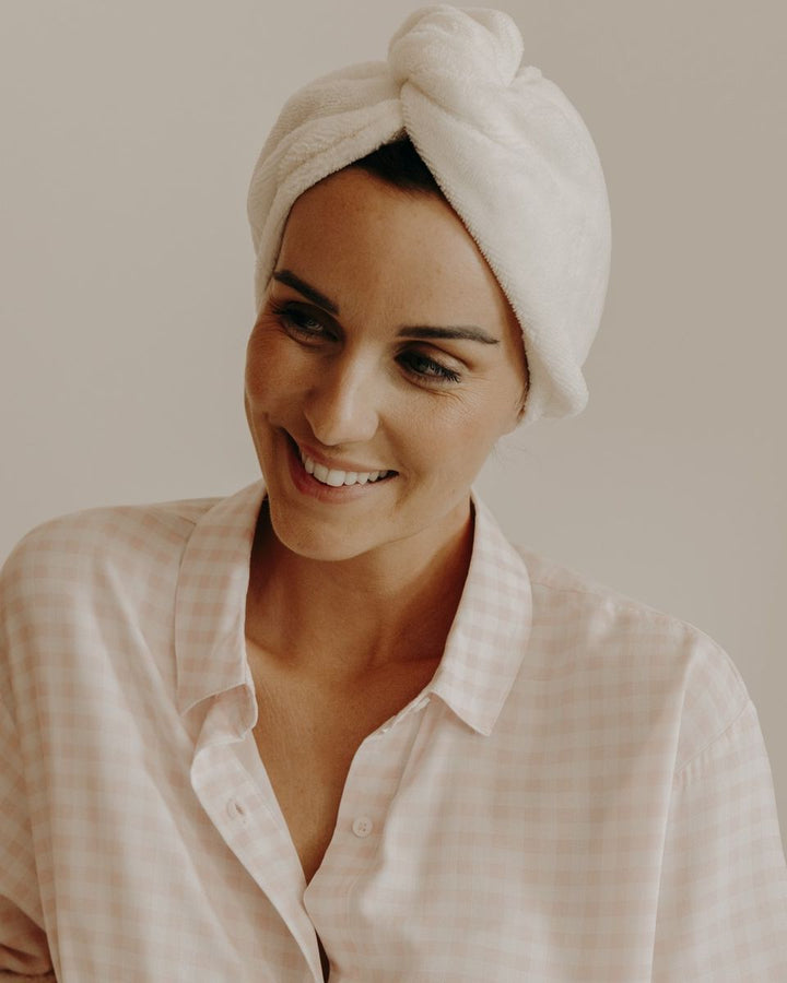 Lifestyle serviette turban cheveux en éponge bambou lait - Poule House