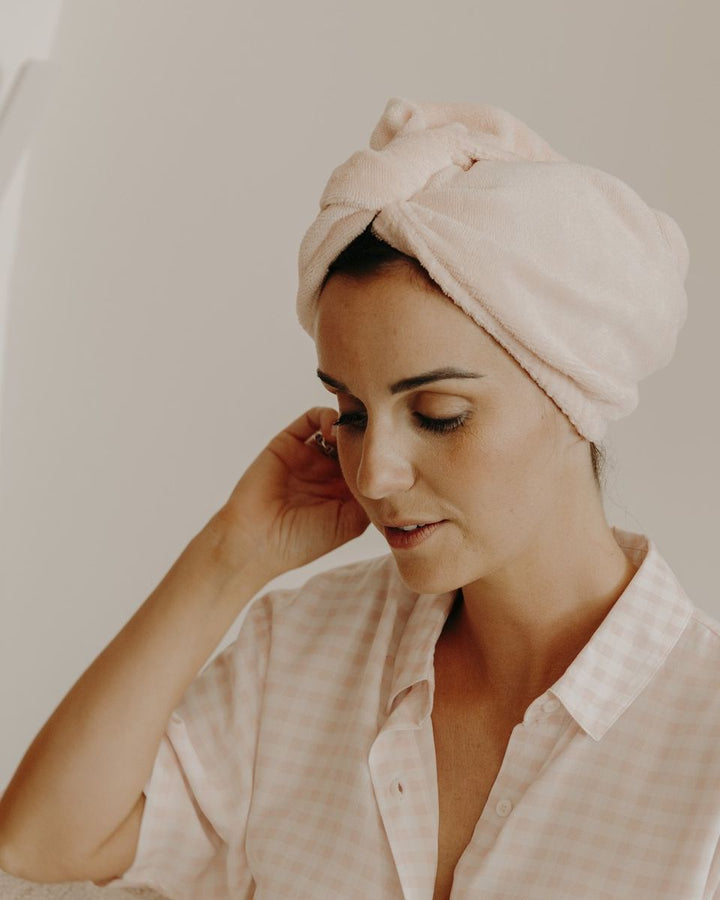 Lifestyle serviette turban cheveux en éponge bambou dragée - Poule House