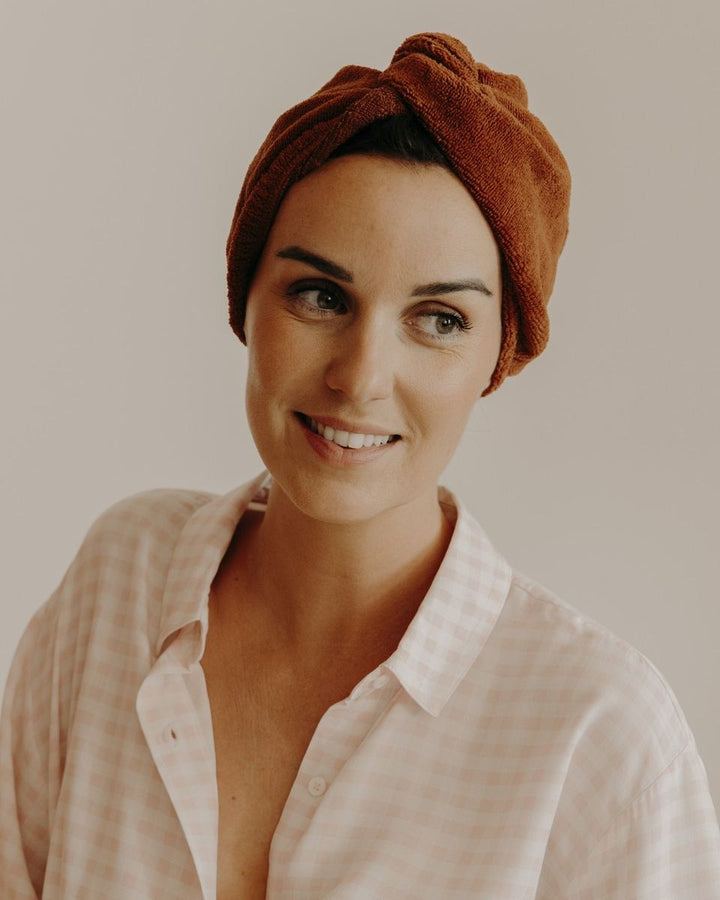 Lifestyle serviette turban cheveux en éponge bambou toffee - Poule House