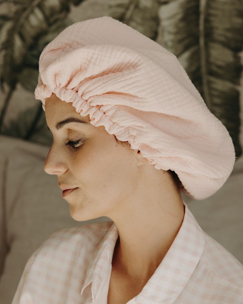 Lifestyle bonnet de nuit satin & gaze de coton - rose - Poule House