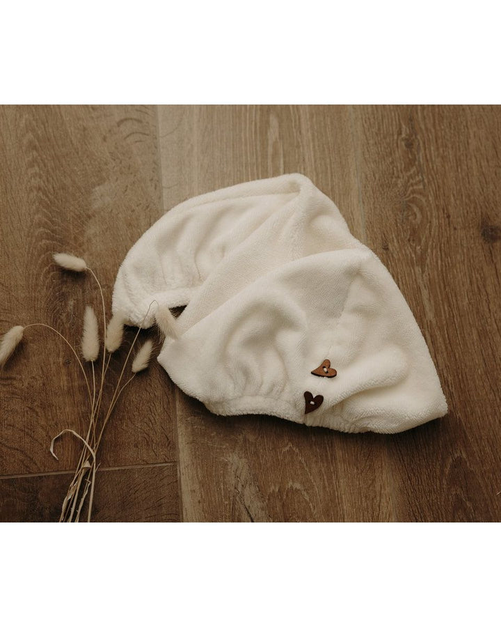 Zoom serviette turban cheveux bambou lait - Poule House