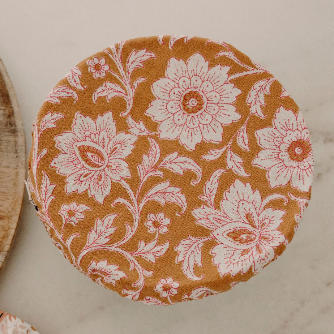 Lifestyle set 3 couvre-plats coton enduit imprimé fleurs indiennes - Poule House
