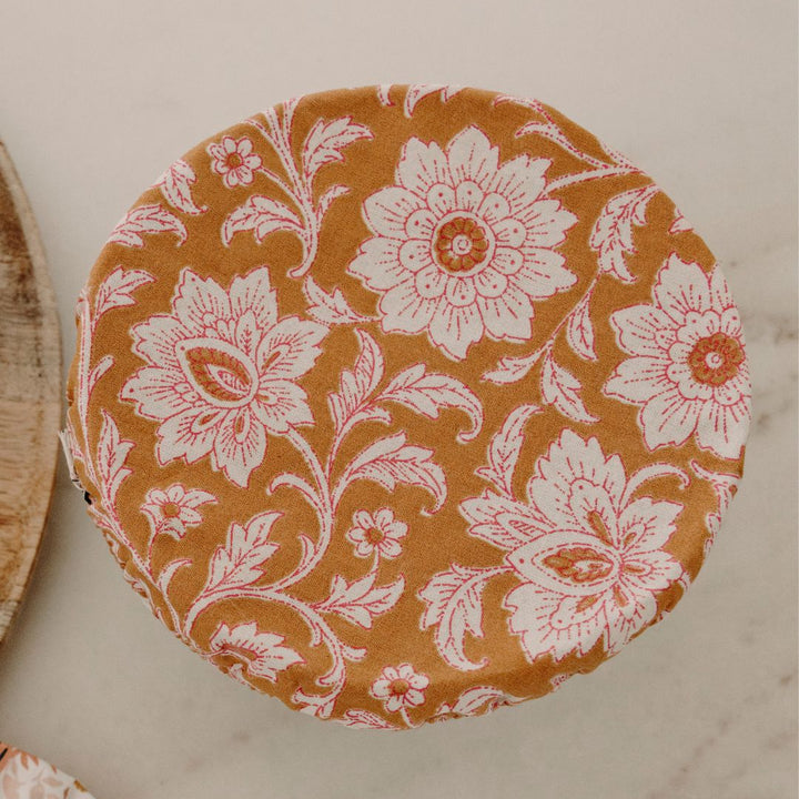 Lifestyle set 3 couvre-plats coton enduit imprimé fleurs indiennes - Poule House