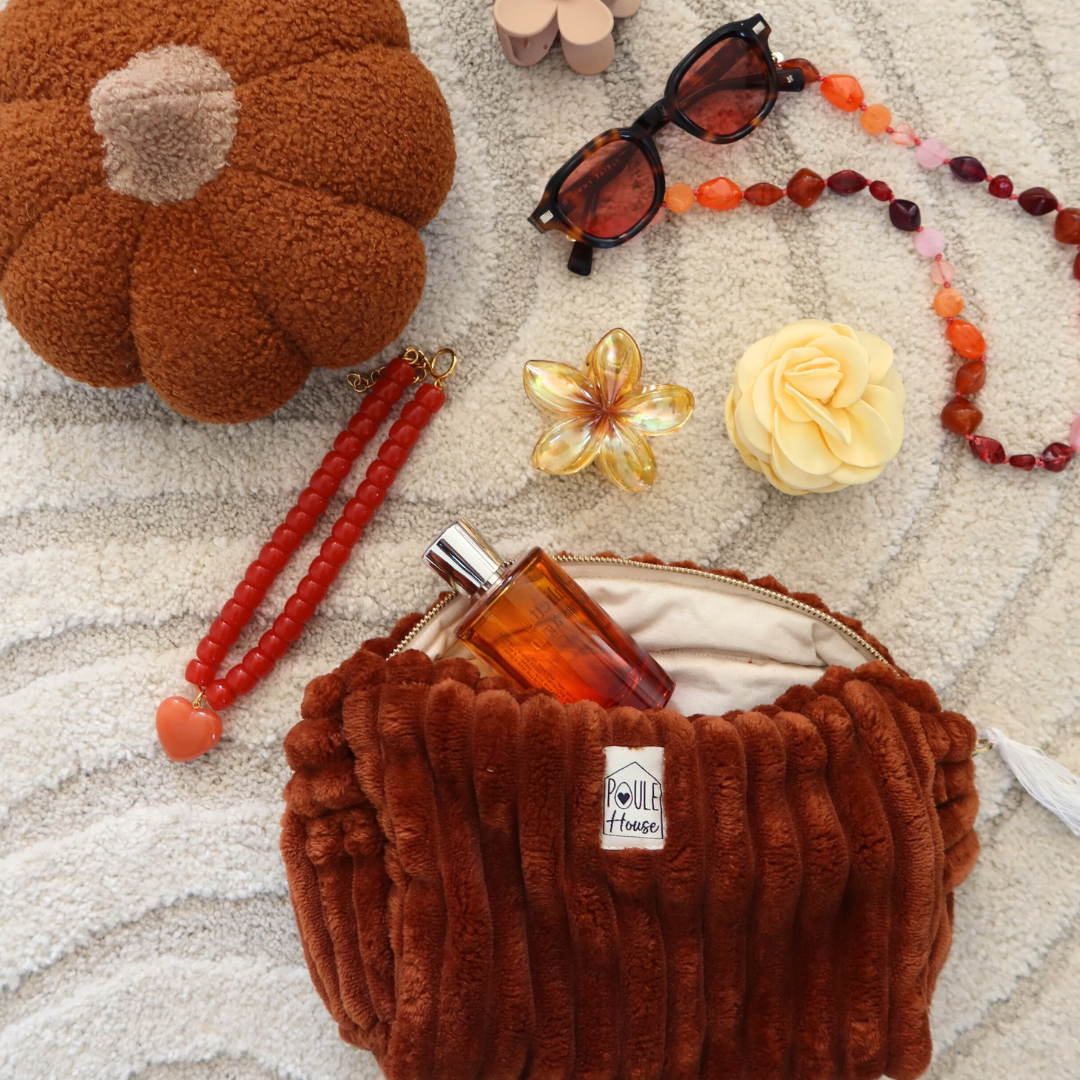 Louise : Grande trousse de toilette minky matelassé - toffee