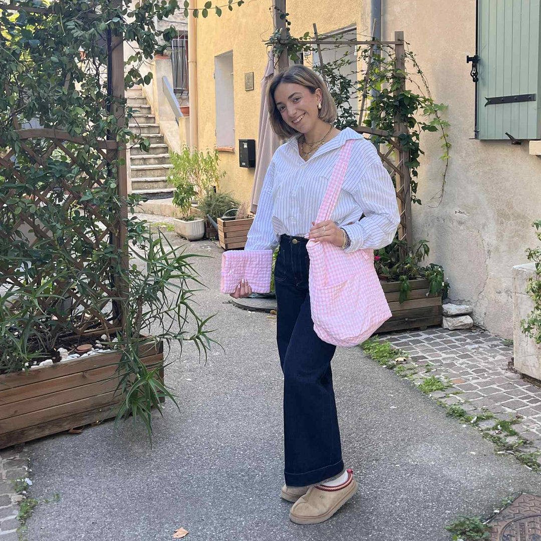 Grand sac fourre-tout - vichy rose