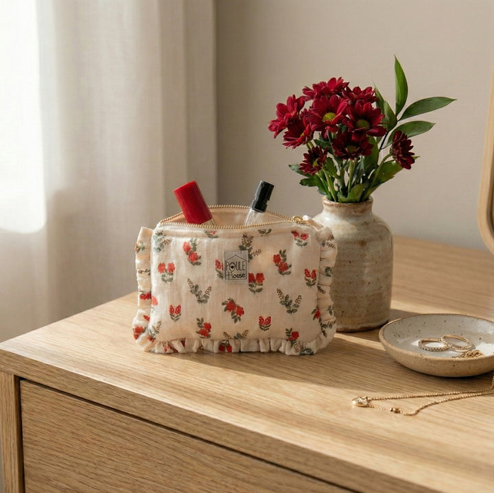Baby Lola : Mini pochette froufrou - fleurs rouges