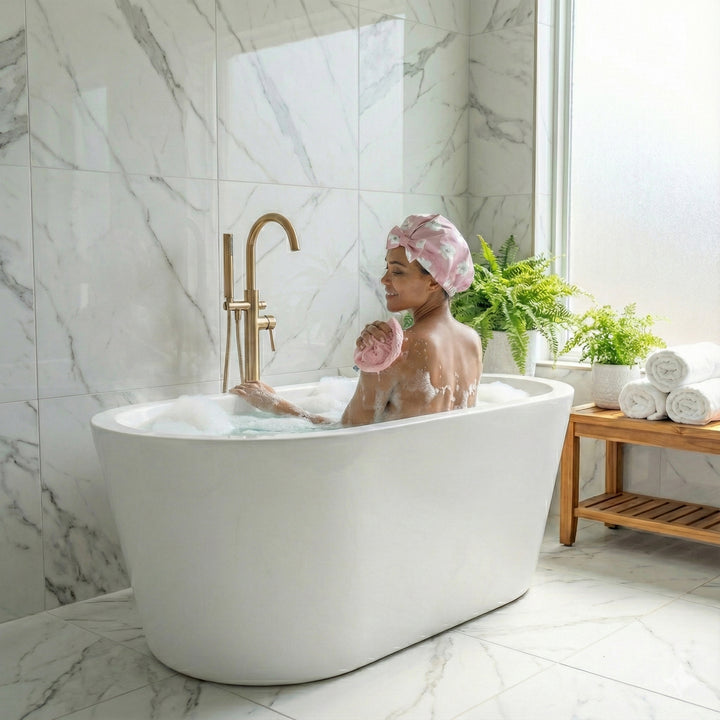 Charlotte de douche imprimé fleurs blanc/rose