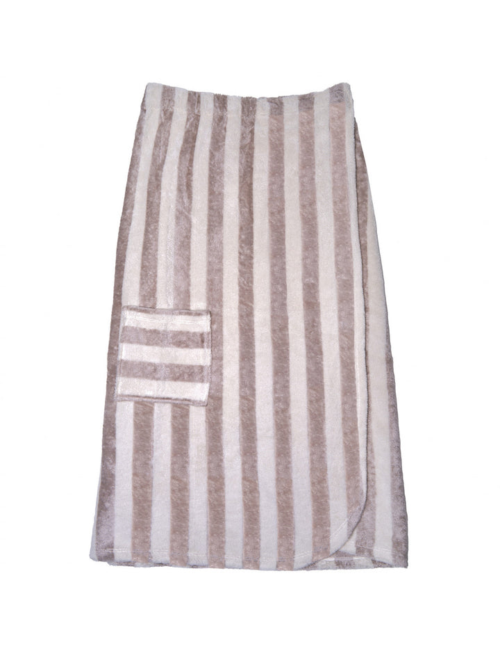 Paréo de bain éponge bambou rayée écru / galet - Taille unique