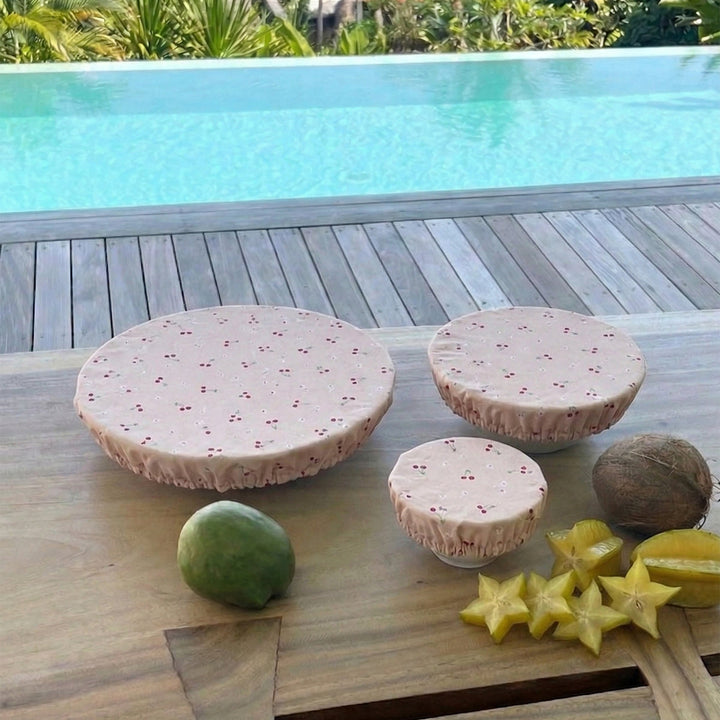 Lifestyle set 3 couvre-plats coton enduit imprimé cerises - Poule House