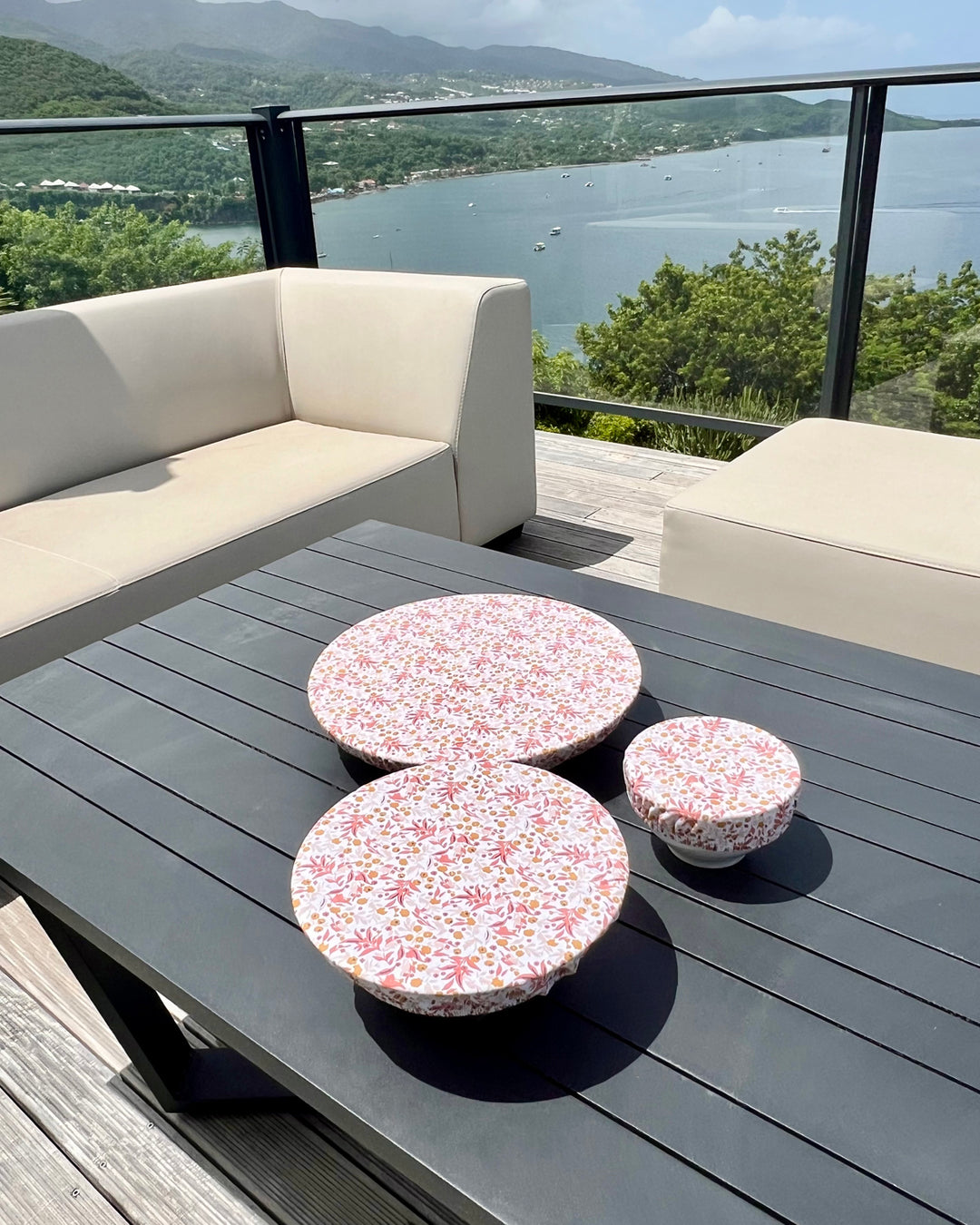 Lifestyle set 3 couvre-plats coton enduit imprimé liberty - Poule House