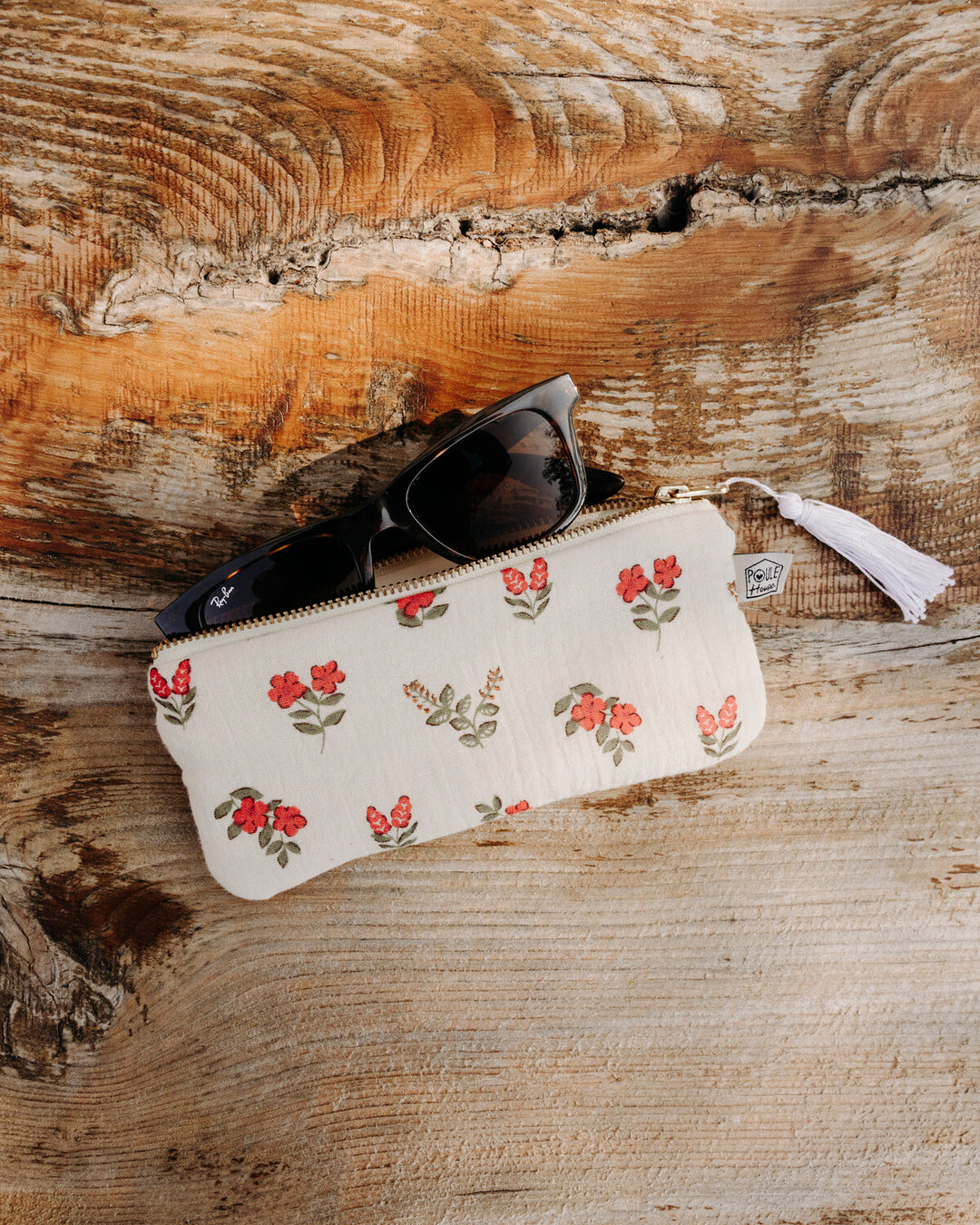 Lifestyle étui à lunettes zippée fleurs rouges - Poule House