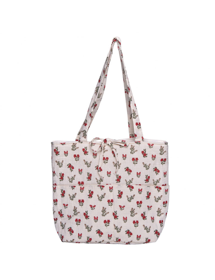 Grand sac fourre-tout - fleurs rouges