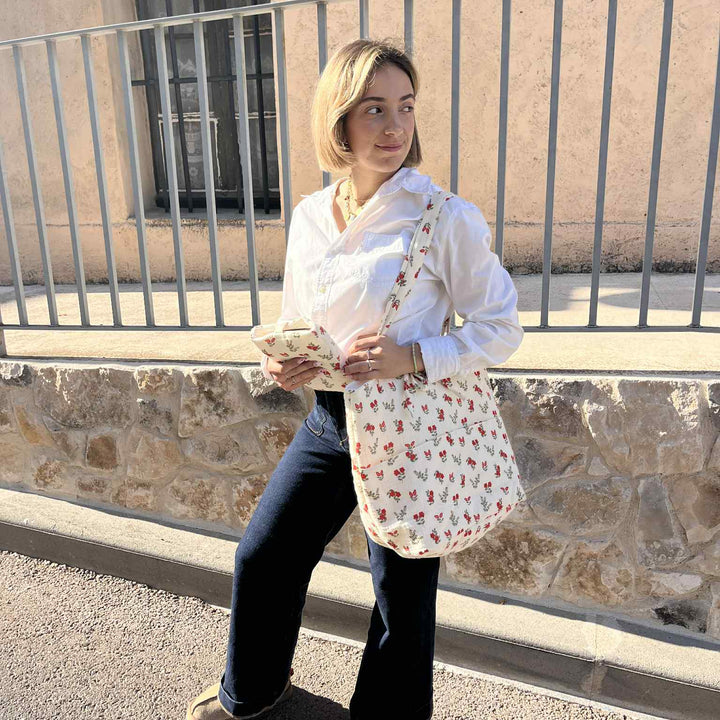 Grand sac fourre-tout - fleurs rouges