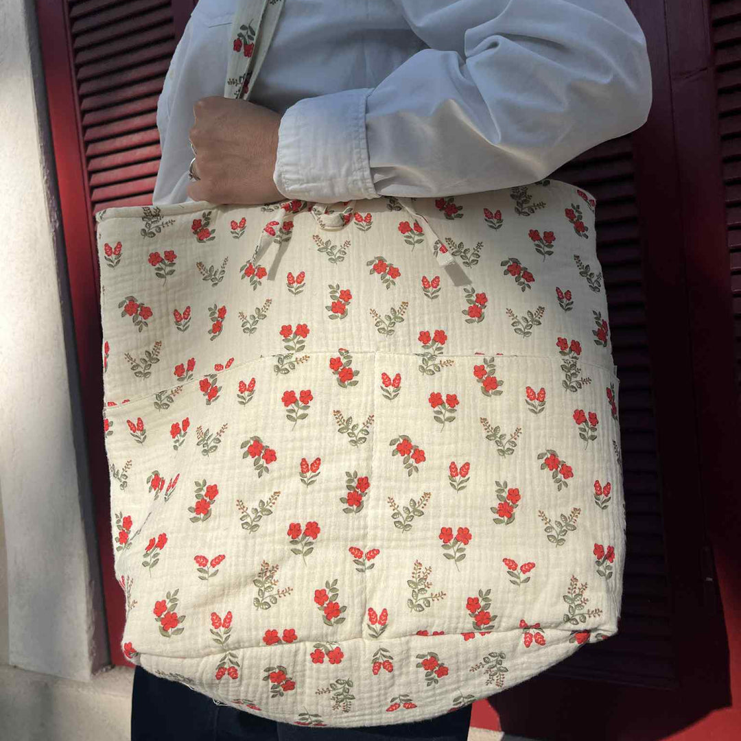 Grand sac fourre-tout - fleurs rouges