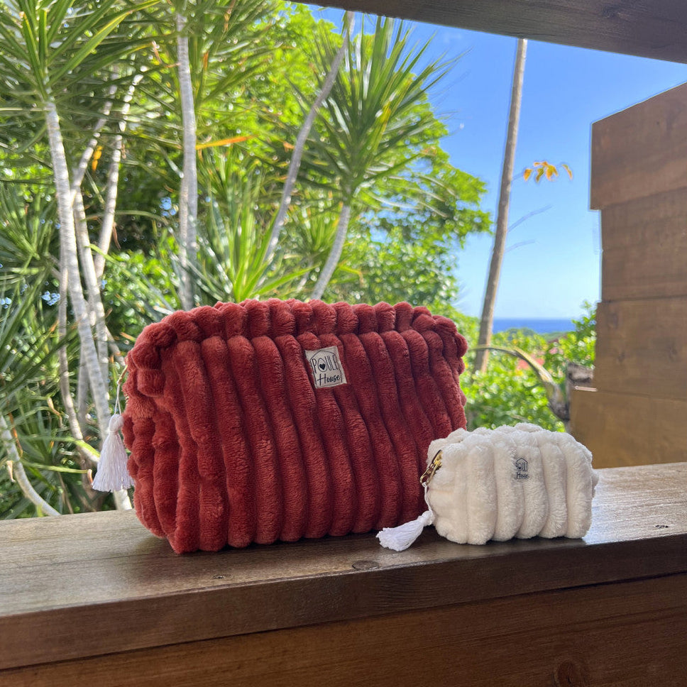 Louise : Grande trousse de toilette minky matelassé - paprika