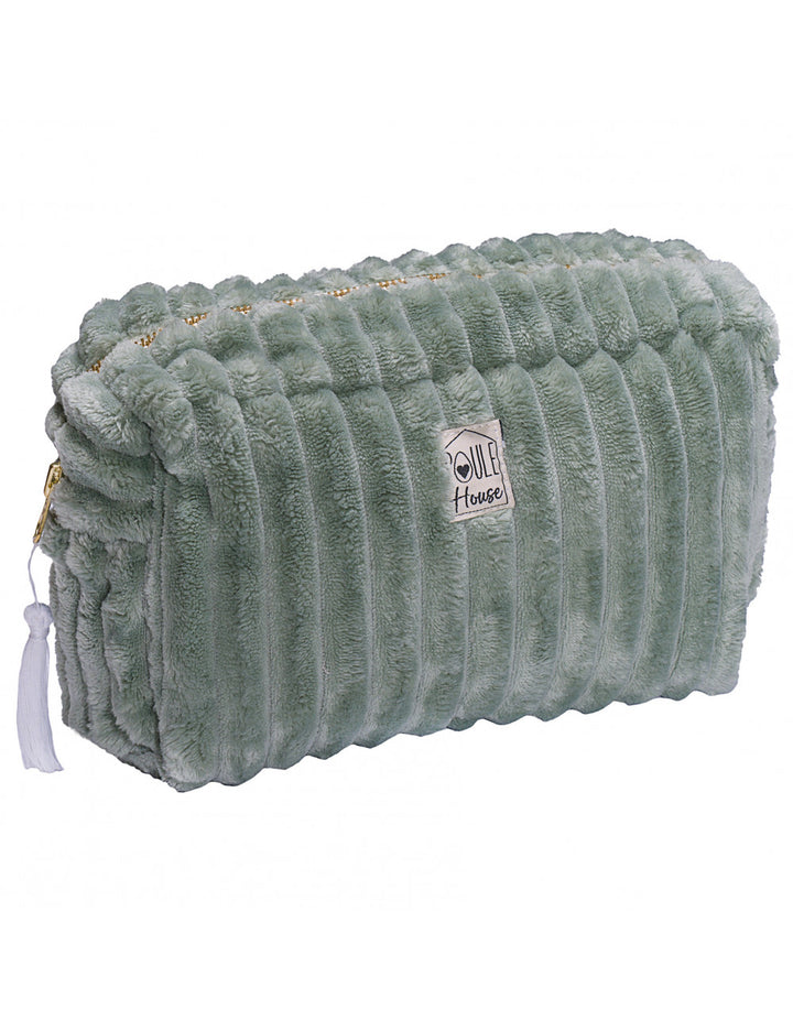 Louise : Grande trousse de toilette minky matelassé - sauge