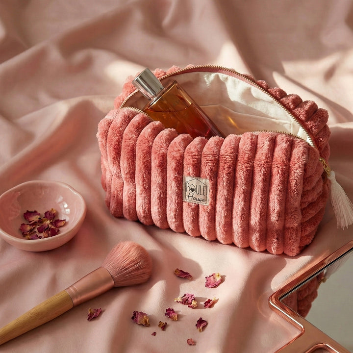 Louise : Grande trousse de toilette minky matelassé - pastèque