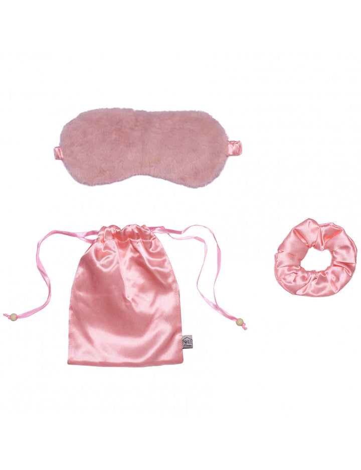 Masque de sommeil et chouchou en satin - rose