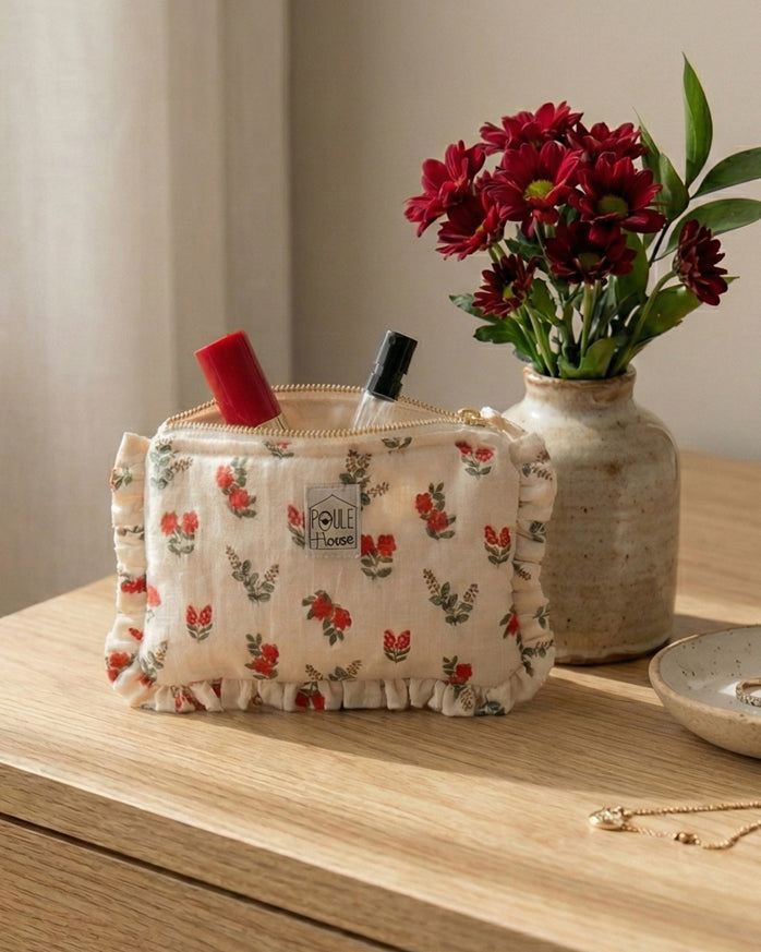 Lifestyle mini pochette froufrou Baby Lola fleurs rouges - Poule House