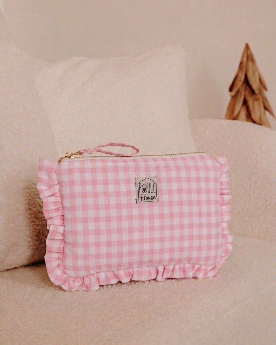 Lifestyle pochette froufrou Lola vichy rose - Poule House