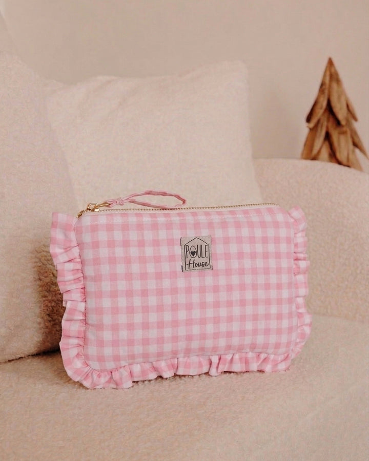 Lifestyle pochette froufrou Lola vichy rose - Poule House
