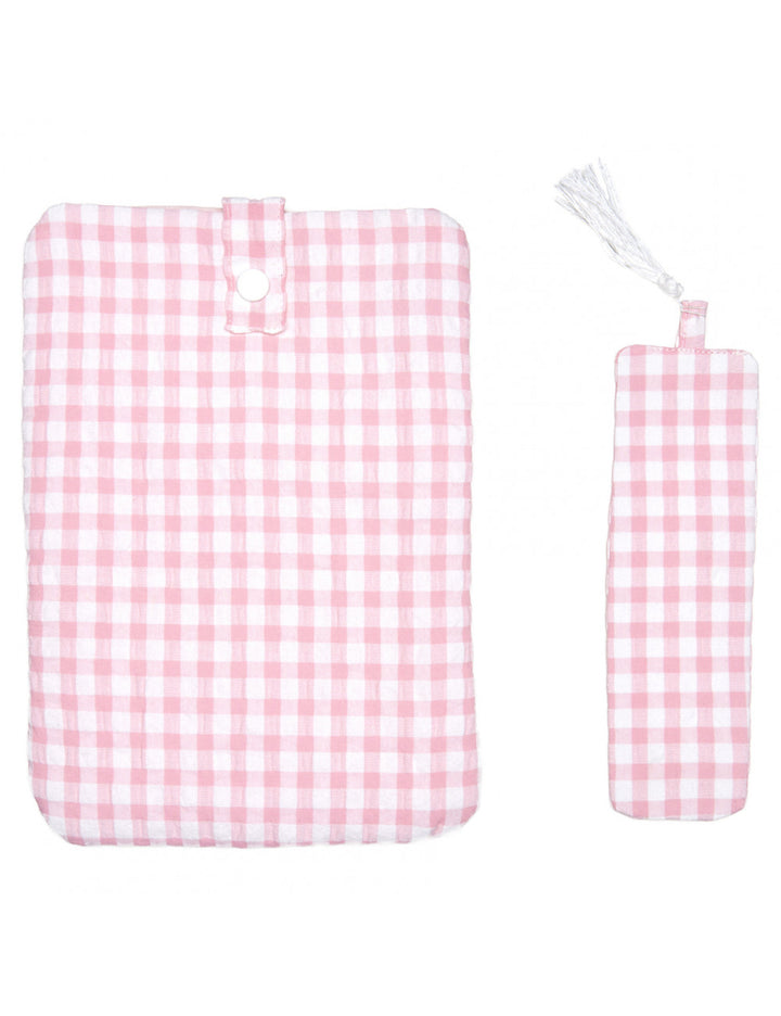 Pochette à livre de poche + marque-page - vichy rose