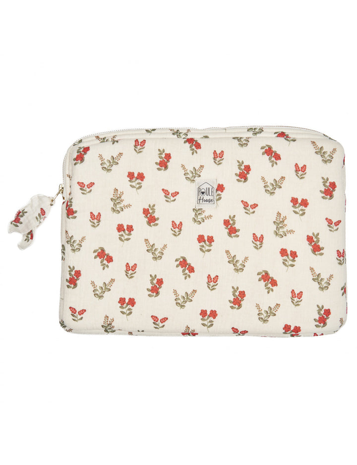Pochette ordinateur fleurs rouges - Taille L