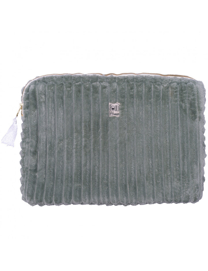 Pochette ordinateur minky sauge - Taille L