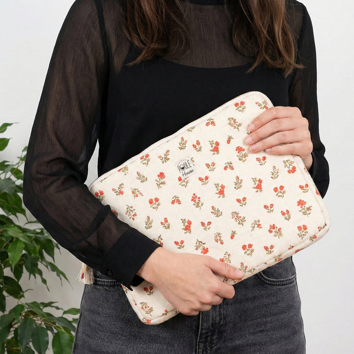 Pochette ordinateur fleurs rouges - Taille L