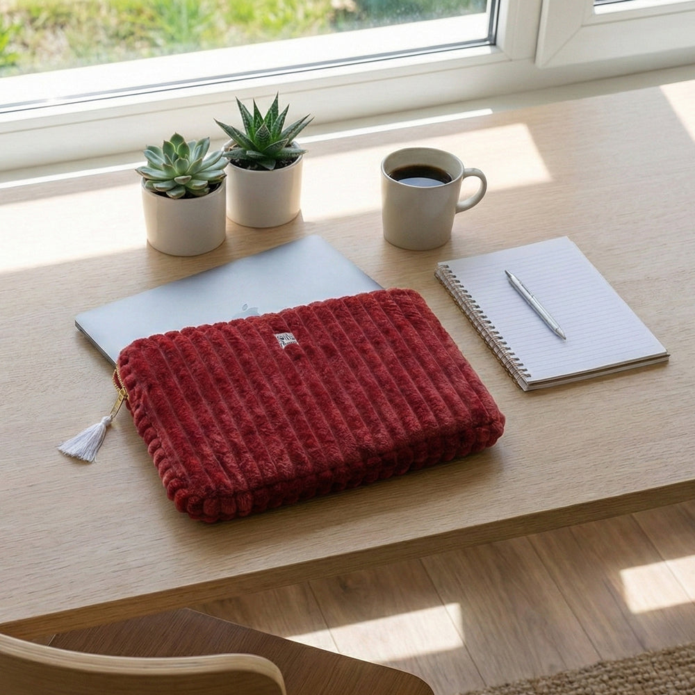 Pochette ordinateur minky paprika - Taille L