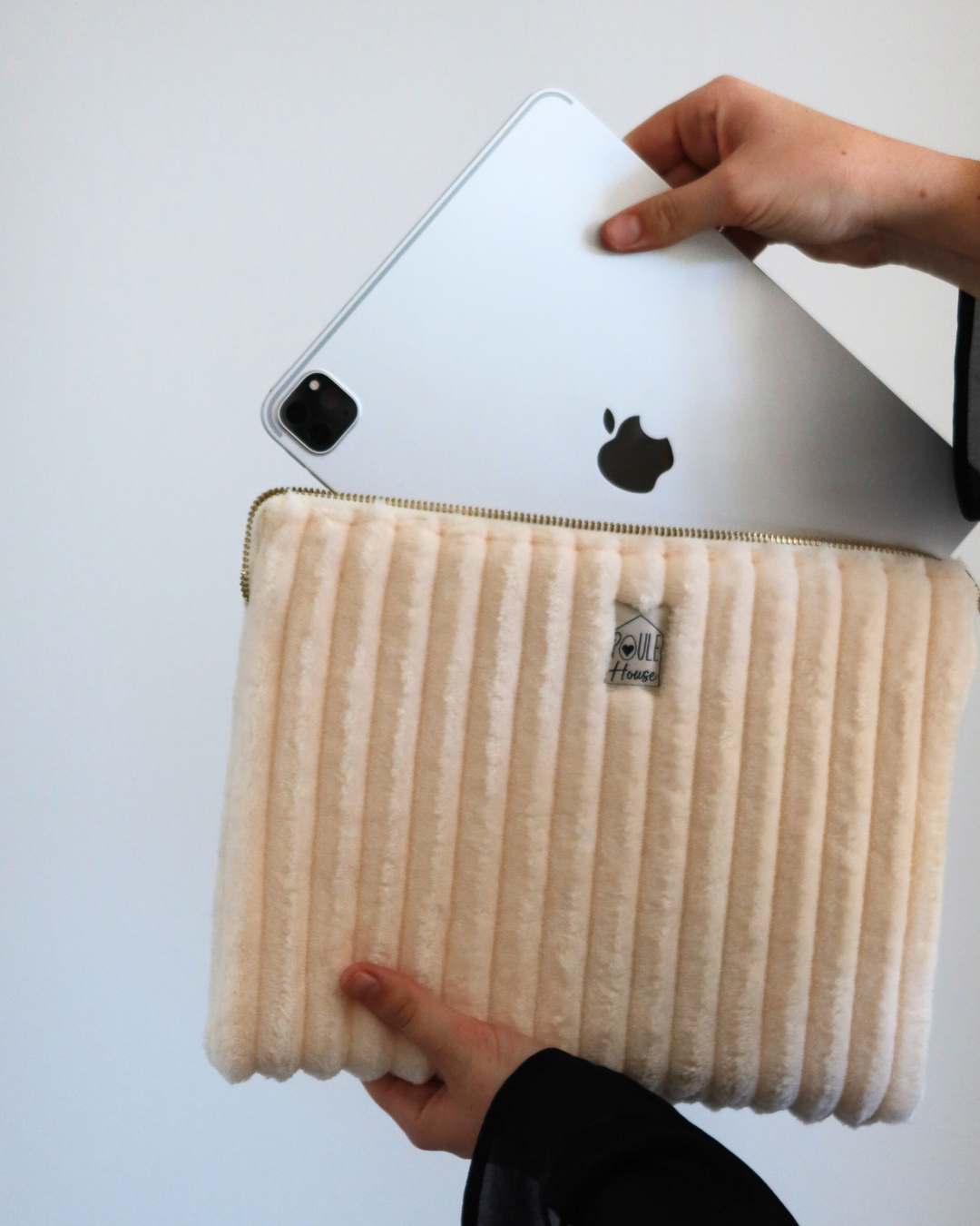Pochette tablette minky crème - Taille M