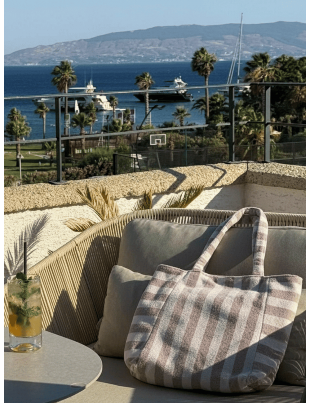 Sac fourre-tout éponge bambou rayée écru / galet