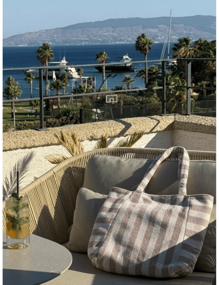 Sac fourre-tout éponge bambou rayée écru / galet