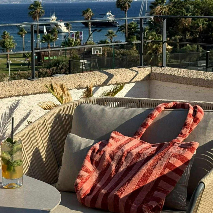 Sac fourre-tout éponge bambou rayée marsala / paprika