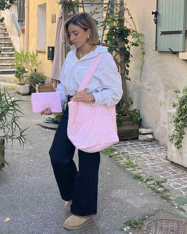 Lifestyle grand sac fourre-tout vichy rose - Poule House