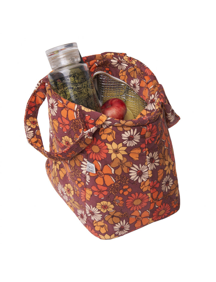 Lunch bag isotherme - velours fleurs vintage