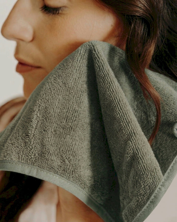 Lifestyle set 3 serviettes visage éponge bambou sauge - Poule House
