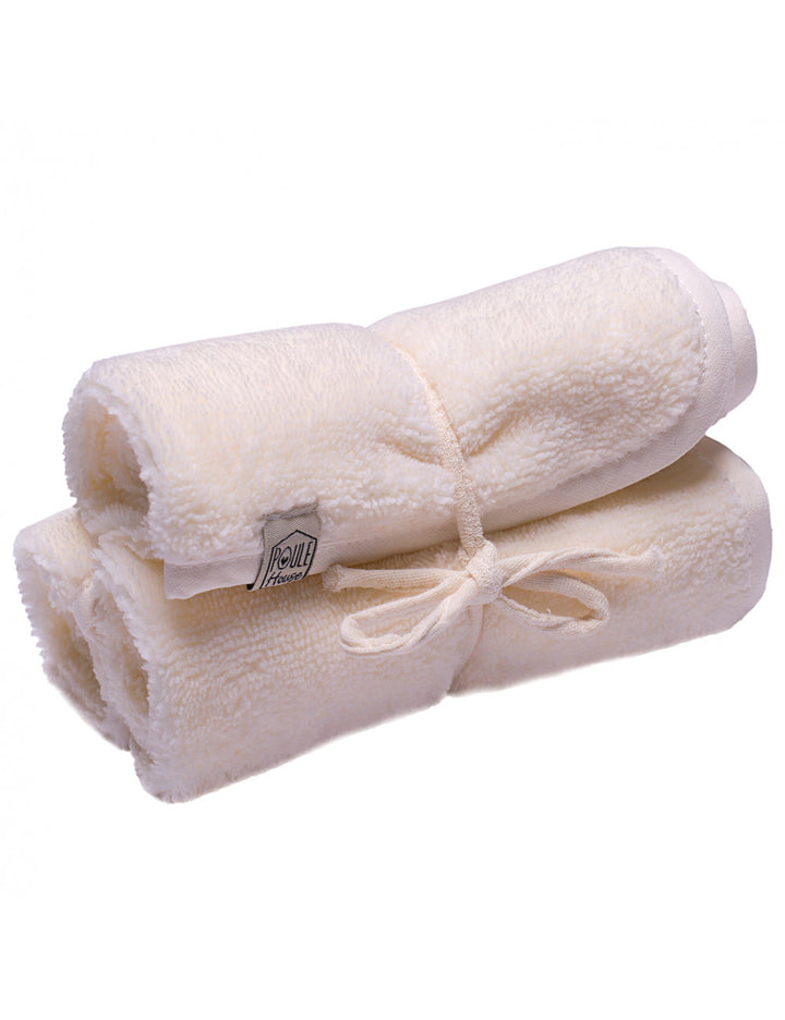 Set 3 serviettes visage éponge bambou - lait