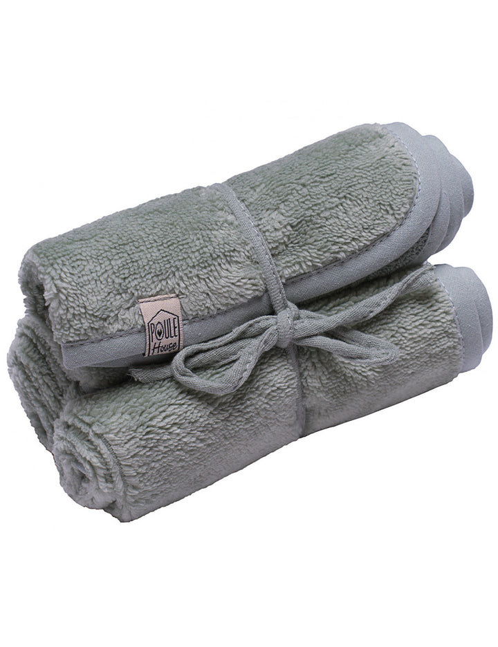 Set 3 serviettes visage éponge bambou - sauge