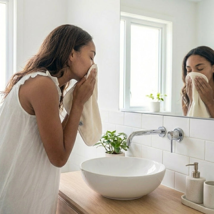 Set 3 serviettes visage éponge bambou - lait