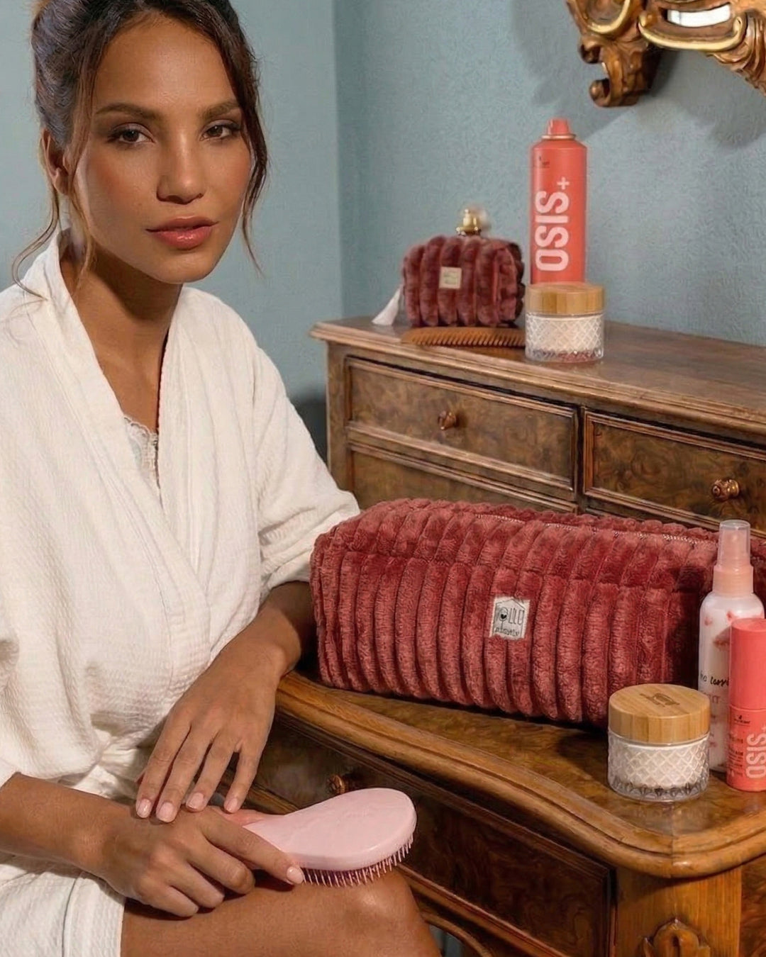 Lifestyle maxi trousse de coiffure minky matelassé Manon paprika - Poule House