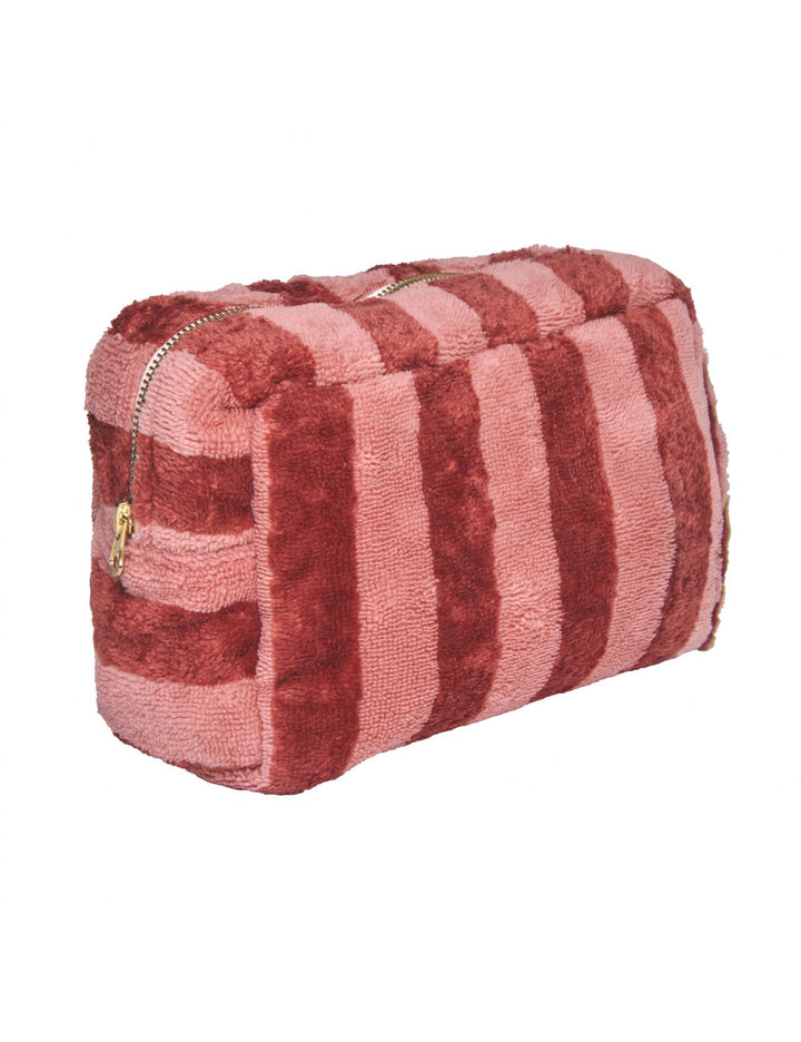 Trousse éponge bambou rayée marsala / paprika