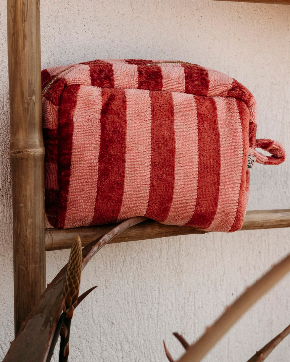 Lifestyle trousse éponge bambou rayée marsala / paprika - Poule House