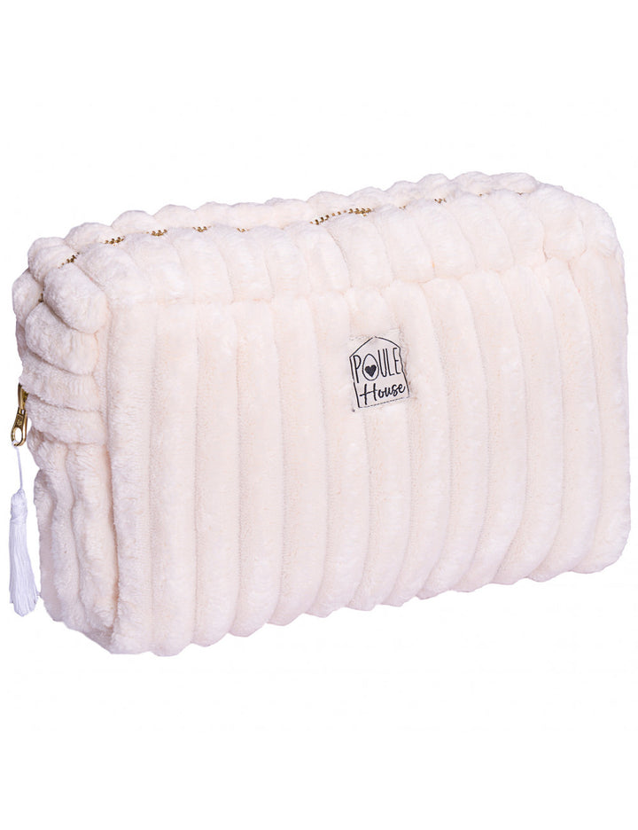 Louise : Grande trousse de toilette minky matelassé - crème